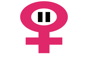 Ein pinkes Frauen-Symbol auf einem weißen Hintergrund, das die Gleichstellungsbewegung darstellt.