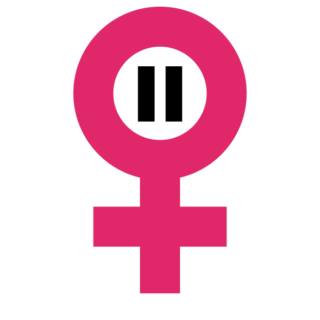 Ein pinkes Frauen-Symbol auf einem weißen Hintergrund, das die Gleichstellungsbewegung darstellt.