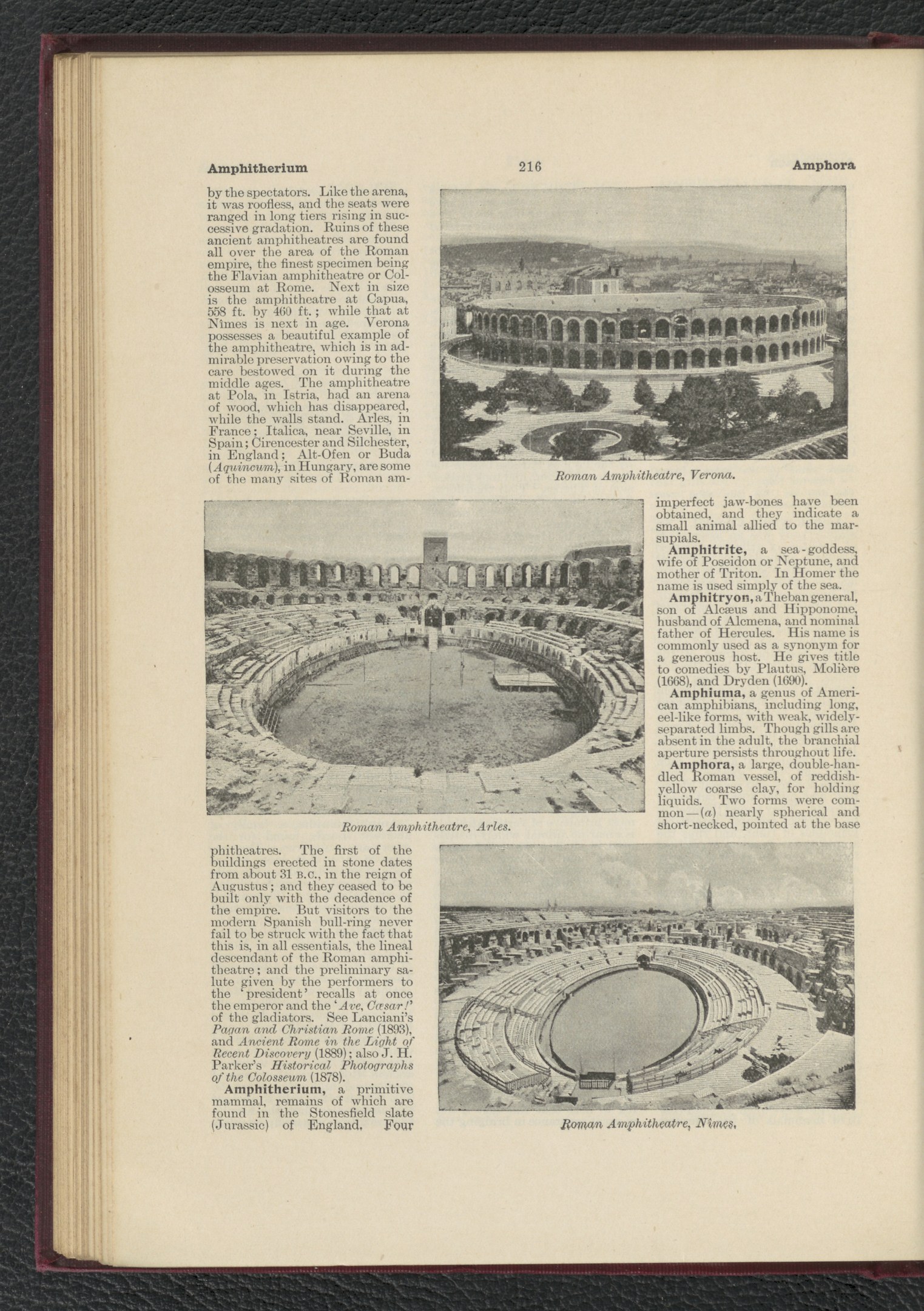 Offenes Buch mit Stadionbild und Text sowie weiteren Bildern.