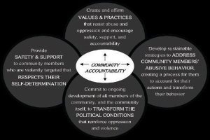 Ein Diagramm, das die Gemeinschaftsverantwortung mit einem zentralen Kreis darstellt, der mit dem Text "Gemeinschaftsverantwortung" beschriftet ist und von drei überlappenden Kreisen umgeben ist. Der Text ist in fetter Schriftart und hellen, leuchtenden Farben dargestellt.