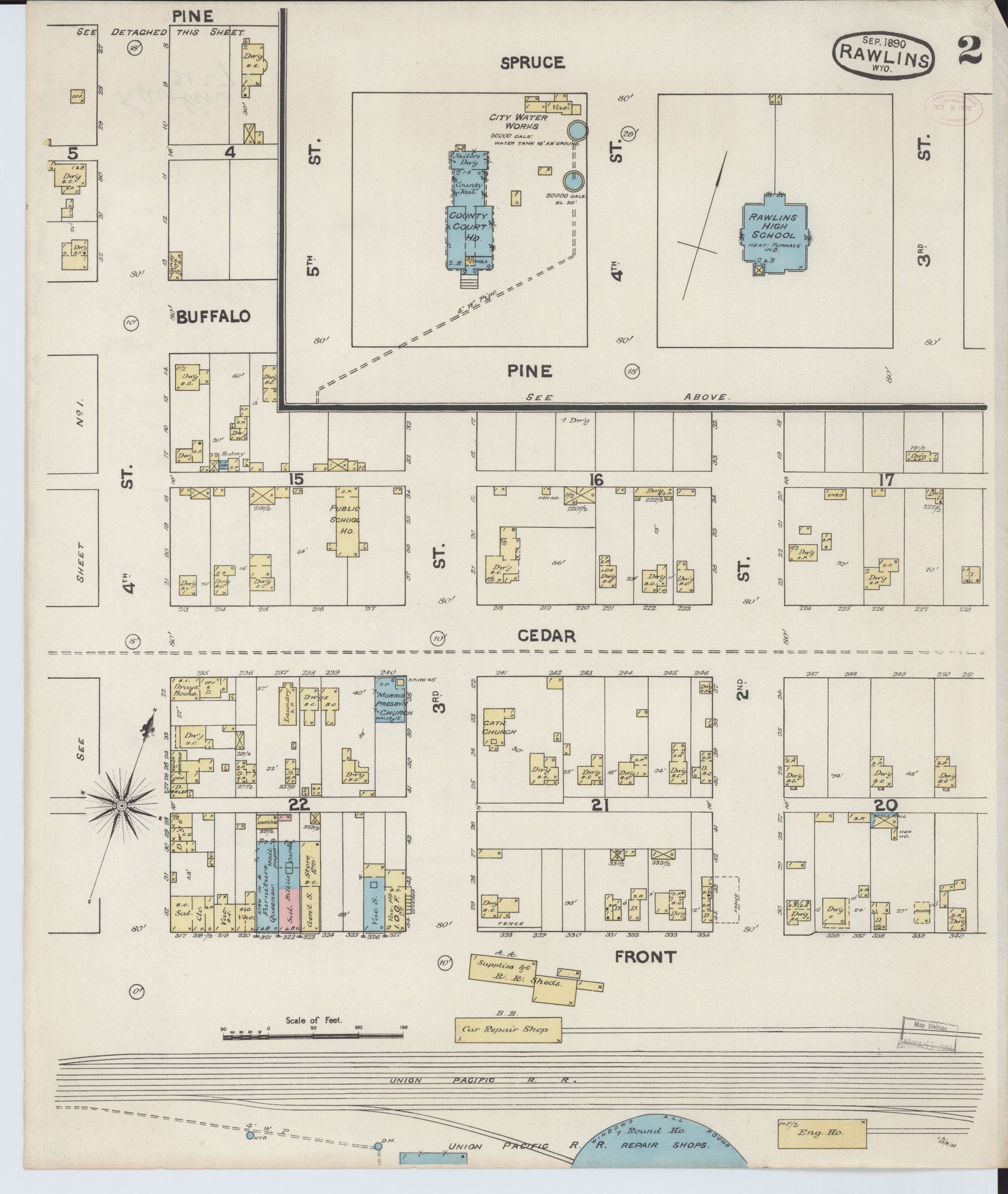 Alte Karte von San Francisco, Kalifornien, die das Rawlins-Schulbezirk in der Mitte hervorhebt, auf Papier gedruckt mit Text zur Beschreibung des Schulbezirks.