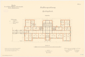 Schwarz-weißer architektonischer Grundriss des Reichstagsgebäudes in Berlin, Deutschland, mit beschrifteten Räumen, Fluren, Fenstern und Türen.