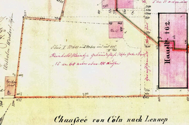 Detaillierte alte Karte von Leipzig, Deutschland, mit Text und Zahlen, die eine geplante Stelle markieren, Straßen, Gebäude und Sehenswürdigkeiten zeigend.