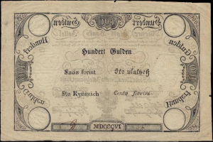 Deutsche 100-Pfennig-Banknote mit Abbildung eines Mannes, schwarzem Hintergrund und der Aufschrift "100 Pfennig".