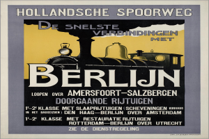 Plakat in Berlin, Deutschland, das eine Bahn mit einem Bild der Bahn und Text darauf ankündigt.