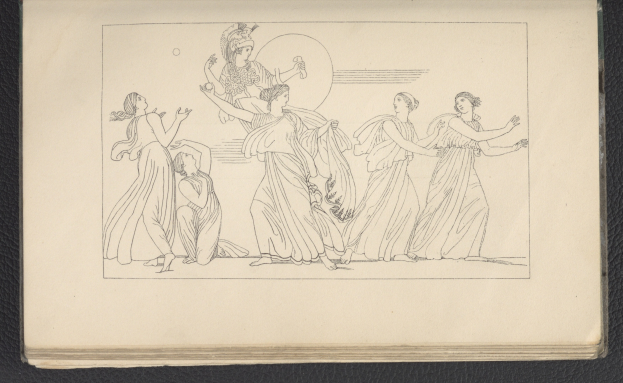 Ein Buchumschlag mit einer leuchtenden Illustration einer Gruppe tanzender Frauen in energischen, synchronisierten Posen mit detaillierten Kleidungsstücken und Gesichtsmerkmalen.