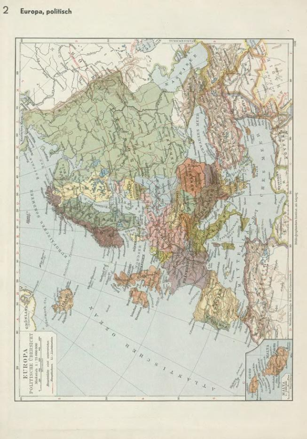 Alte 19. Jahrhundert-Karte von Europa, die politische Teilung zeigt, auf altem Papier mit Text oben und unten gedruckt.