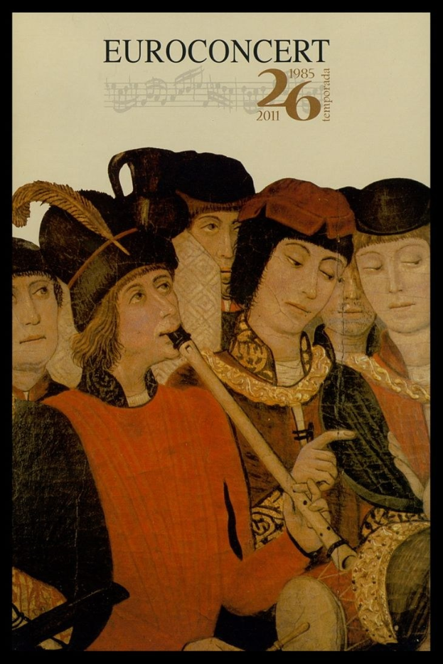 Plakat des European Concert 26 mit einer Gruppe von Musikern, die Instrumente spielen, und Ereignisinformationen im Text.